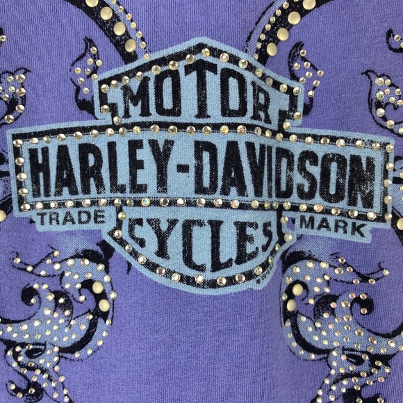 Harley-Davidson Size Large Bling Top Keyhole Back Cotton Purple EUC - Picture 4 of 9